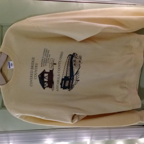 Women's Jerzees warm yellow Ashtabula County Ohio Covered Bridge S - Picture 2 of 7